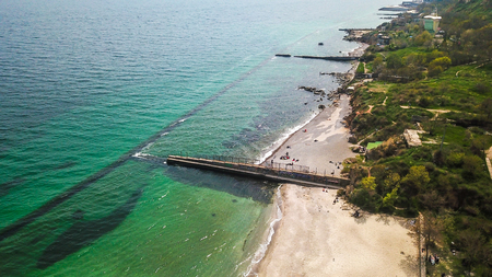 Odessa city from the drone. Sea view. City and sea in spring. Great landscape photo. More green and blue colorsの写真素材