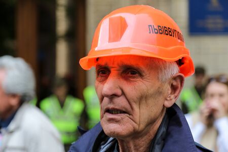 05/15/2019 Ukraine. Kiev. Near the Ministry of Energy and Coal Industry, the miners protest because of their non-payment of wagesのeditorial素材