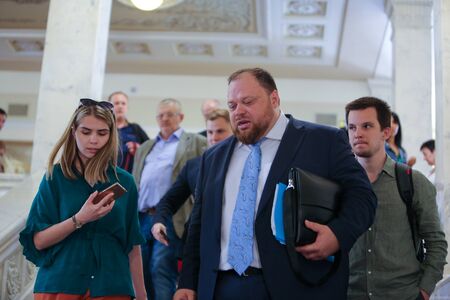 05.22.2019 Ukraine. Kiev. Stefanchuk Ruslan gives an interview on the sidelines of the Verkhovna Radaのeditorial素材