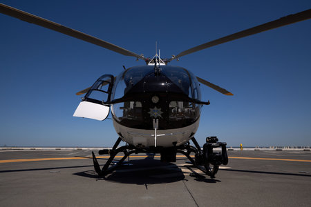 05.11.2021 Ukraine. Kyiv. Forum Ukraine 30. Exhibition police helicopter of Ukraine. High quality...
