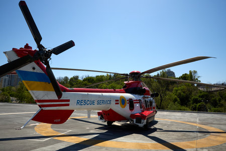 05.11.2021 Ukraine. Kyiv. Forum Ukraine 30. Helicopter of the rescue service of Ukraine. High...