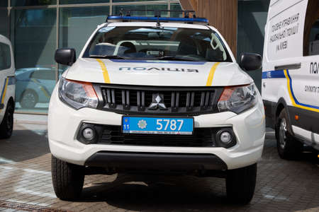 05.12.2021Ukraine. Kyiv. Exhibition of the countrys safety. Police car. High quality photoのeditorial素材