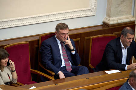 05.19.2021 Ukraine. Kyiv. Verkhovna Rada of Ukraine. Deputy Andriy Aksenov took the oath of office as a member of the Ukrainian Parliament. High quality photoのeditorial素材