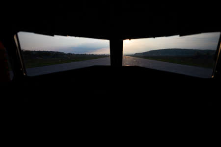 View from the cockpit of the aircraft on the runway. High quality photoの写真素材