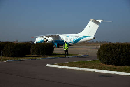 30.10.2021 Ukraine. Kyiv. The first flight of the Ukrainian low-cost airline. Aircraft Antonov 148. High quality photoのeditorial素材