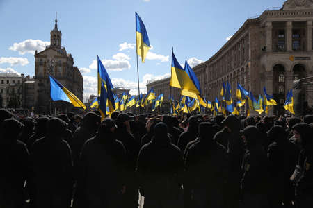 03.23.2019 Ukraine. Kyiv. The political party National Corps holds a rally against theft in the army of Ukraine. High quality photo.のeditorial素材