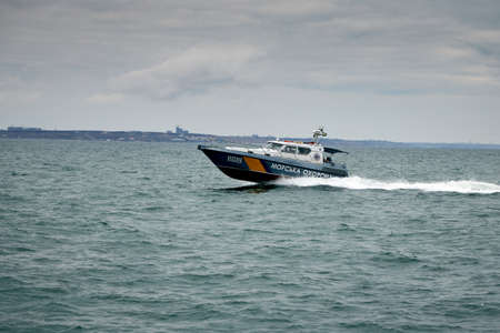 27.10.2021 Ukraine. Odessa. Naval forces of Ukraine. Coast Guard boat in the Black Sea. High quality photoのeditorial素材