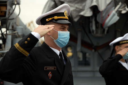 27.10.2021 Ukraine. Odessa. Naval forces of Ukraine. Coast Guard boat in the Black Sea. High quality photoのeditorial素材