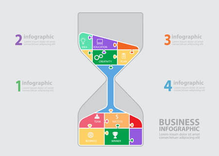 sand wathes consisting of flat pieces and puzzles with business idea iconsのイラスト素材