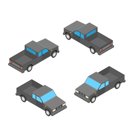 isometric pickup truck on the white backgroundのイラスト素材