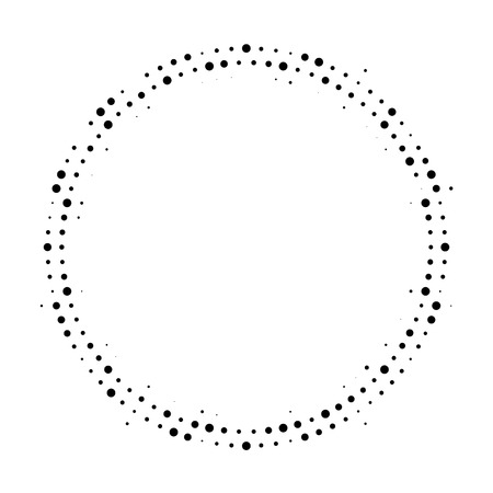 Halftone dotted background circularly distributed. Halftone effect vector pattern. Circle dots isolated on the white background.のイラスト素材