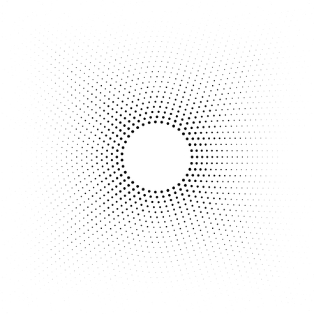 Halftone dotted background circularly distributed. Halftone effect vector pattern. Circle dots isolated on the white background.のイラスト素材