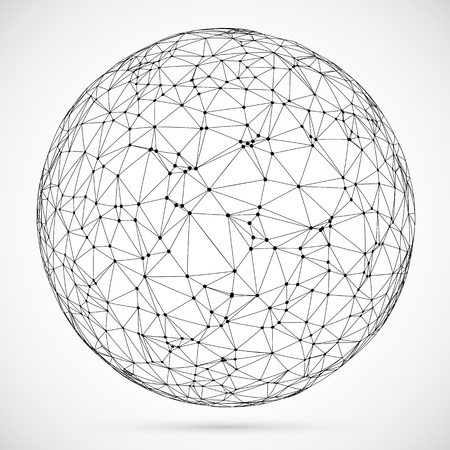 Big data icon. Artificial intelligence. Global network concept. Abstract geometric spherical shape with triangular shapes.Wireframe dotted sphere.のイラスト素材