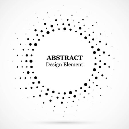 Black abstract vector circle frame halftone dots design element.Halftone effect vector pattern for your design. Circle dots isolated on the white background for advertisement.のイラスト素材