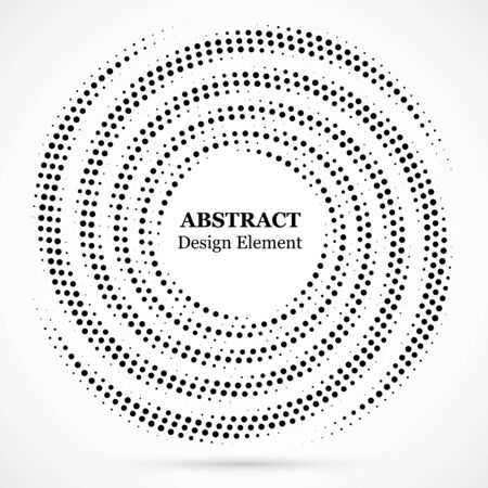 Black abstract vector circle frame halftone dots design element.Halftone effect vector pattern for your design. Circle dots isolated on the white background for advertisement.のイラスト素材