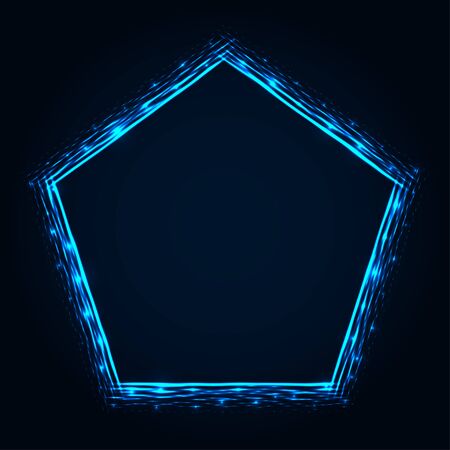 Abstract stipple background. Blue luminous lines. Azure glowing edge. Indigo light border. Ultramarine sparking particles. Colorful pentagon. Bright contour.のイラスト素材