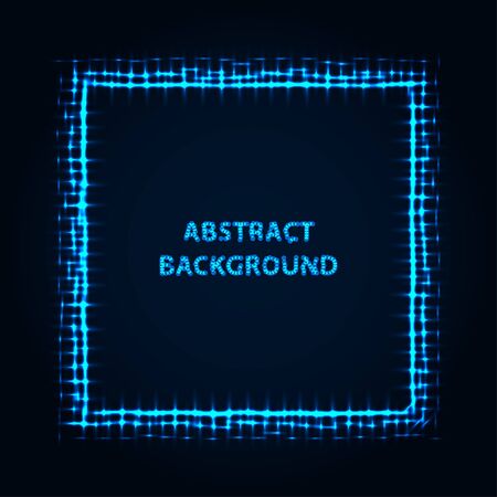 Abstract stipple background. Blue luminous lines. Azure glowing edge. Indigo light border. Ultramarine sparking particles. Colorful square. Bright contour.のイラスト素材