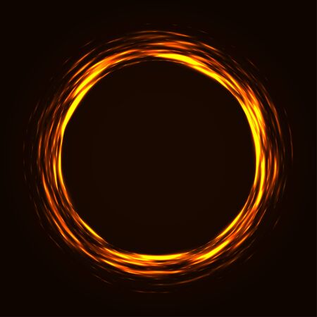 Orange vibrant neon glowing circle. Colorful round frame. Abstract bright ring. Shine vector stroke illustration for your design, banner, ad.のイラスト素材