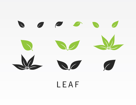 Black and green leaves icon set vector illustration on light gray background.のイラスト素材