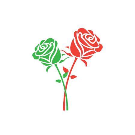 Red and green silhouette roses vector illustration.のイラスト素材