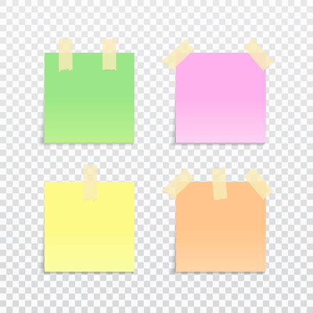 Paper note with adhesive tape vector illustration. Sticky note with transparent background.のイラスト素材
