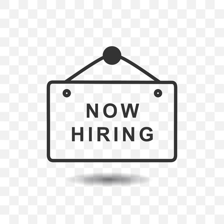 Sign board now hiring icon with shadow on transparent background.のイラスト素材