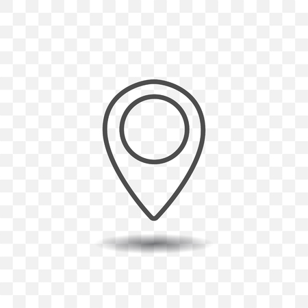 Outlined map location pointer icon with shadow on transparent background. Map pin for target or destination.のイラスト素材
