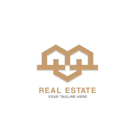 Brown gold Real Estate Logo Design concept and business card template on white background.のイラスト素材