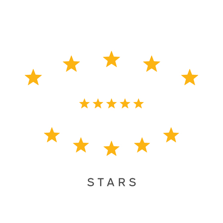 Set of yellow five stars rating symbol of decoration, award, quality, rating. Flat style for design, web, logo or UI.のイラスト素材