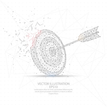 Target icon shape point, line and composition digitally drawn in the form of broken a part triangle shape and scattered dots low poly wire frame on white background.のイラスト素材