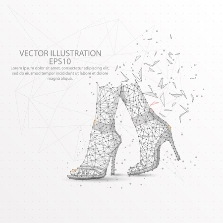 Woman foots with shoes abstract mesh line and composition digitally drawn starry sky or space in the form of broken a part triangle shape and scattered dots low poly wire frame.のイラスト素材