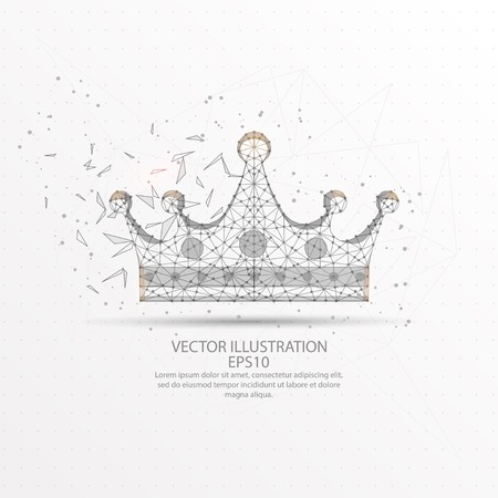 Crown abstract mesh line and composition digitally drawn starry sky or space in the form of broken a part triangle shape and scattered dots low poly wire frame.のイラスト素材