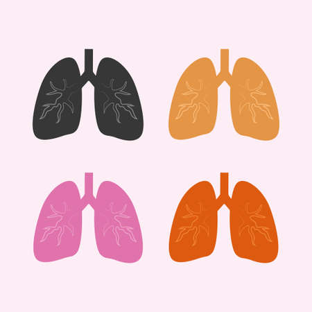 Simple lung set icon with different color on pink background.