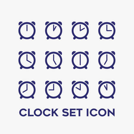 Set of clock timer icon every hour time moment on white background.