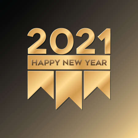 Golden happy new year 2021 luxury design with golden ribbon vector illustration with background.のイラスト素材