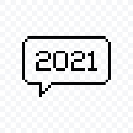 Year 2021 speech bubble pixel art style vector illustration on transparent background.のイラスト素材