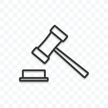 Judge gavel icon vector illustration isolated sign symbol - black and white style in transparent background.のイラスト素材