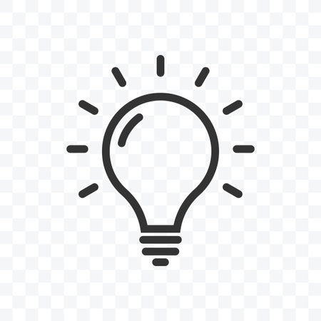 Outline idea or lamp bulb icon vector illustration isolated sign symbol - black and white style in transparent background.のイラスト素材