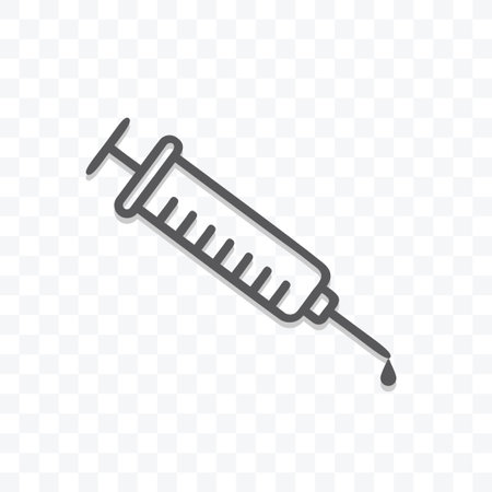 Syringe injection icon vector illustration isolated sign symbol - black and white style in transparent background.のイラスト素材
