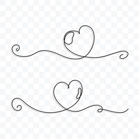 Continuous line drawing of love hearts sign minimalism design on transparent background.のイラスト素材