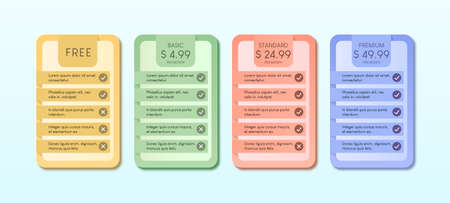 Colorful of pricing table with four options vector illustration on light blue background.のイラスト素材