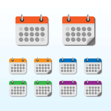 Calendar icon set with different color vector illustration on light blue background.のイラスト素材