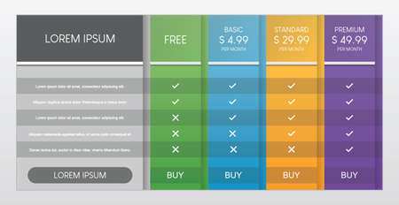 Colorful of pricing table with four options vector illustration on gray background.のイラスト素材