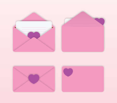 Set of lovely pink envelope with heart on light pink background.のイラスト素材