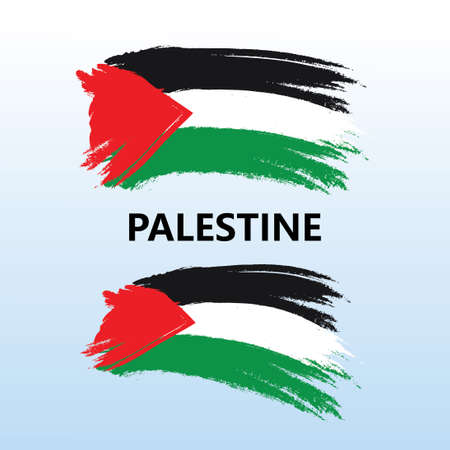 Flags of Palestine country with paint brush grunge texture on light blue background.のイラスト素材
