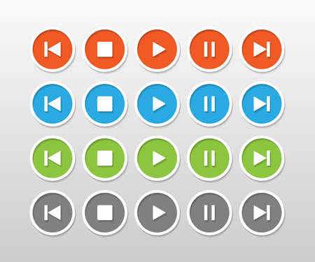 Media player control button in circle with different color vector illustration.のイラスト素材