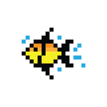 Yellow fish pixel art 8 bit game vector illustration on white background.のイラスト素材
