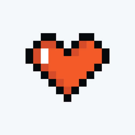 Cute red heart pixel art 8 bit game vector illustration on white background.のイラスト素材