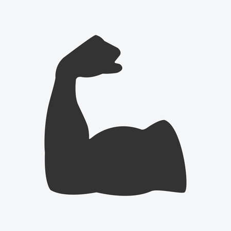 Flexing bicep muscle strength or power arm body builder icon isolated flat design vector illustration on white background.のイラスト素材