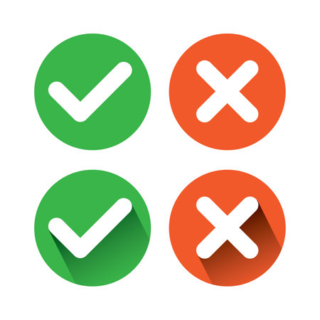 Set of color round check mark and cross mark signs vector illustration on white background.のイラスト素材